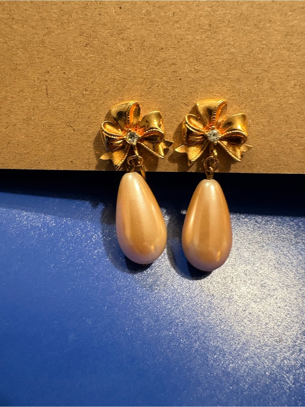 Gold Flower Drop Earrings with Champagne Pearl Teardrops